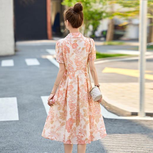 【预售3天】优雅气质收腰显瘦大花连衣裙短袖翻领韩版中长裙XXL3102 商品图1