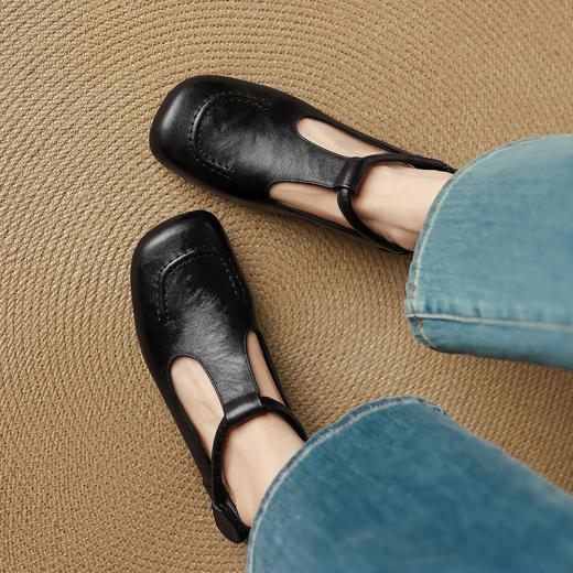 【预售5天】T字带复古粗跟方头酒红单鞋秋羊皮乐福鞋大码小皮鞋&K1700 商品图3