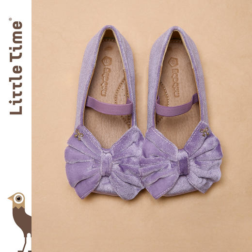 littletime女童皮鞋2025新款儿童百搭丝绒公主鞋女孩蝴蝶结芭蕾鞋 商品图1
