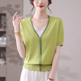 61-1390-148假两件拼接女装短袖tT恤漂亮好看高级感上衣别致撞色冰丝小衫