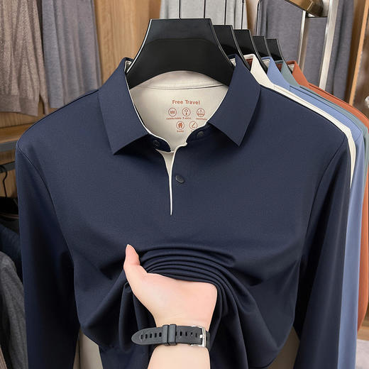 秋款上新！【利落舒适，柔软升级！】新款长袖Polo衫 男装t恤秋冬新款 无痕锦氨翻领 休闲时尚男士t恤-QB 商品图3