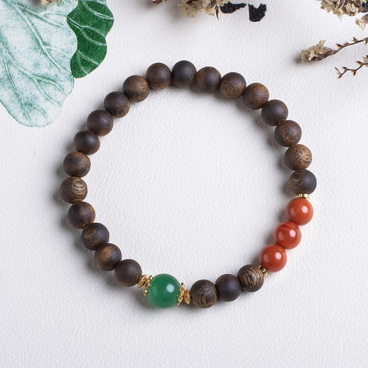 xy0504沉香+碧玉南红好运三连手串 商品图0