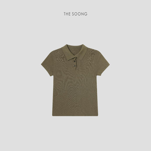 THESOONG 纯棉100%翻领polo衫上衣女短袖修身型套头亨利衫领HBMY7375 商品图5