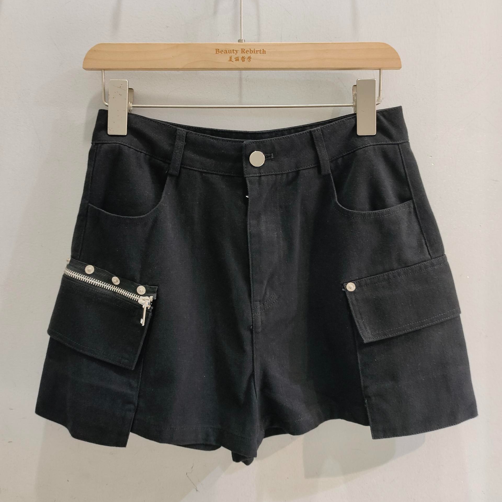 N双口袋配拉链工装短裤（黑）夏季 152060130321