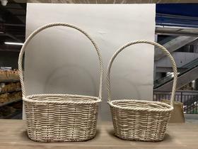 白色套二藤编手提篮