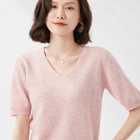 HY048V针织衫短袖毛衣女2025春秋新款修身V领纯色显瘦五分袖打底上衣薄