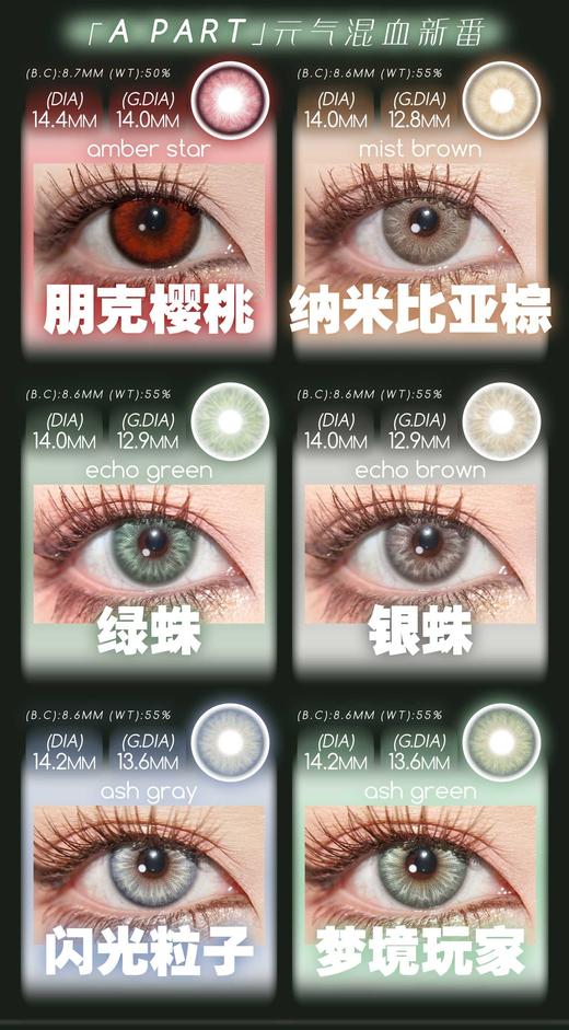 Annie One 日抛68/盒148/2盒 ,朋克樱桃纳米比亚棕绿蛛银蛛闪光粒子梦境玩家,最高度数800 商品图2