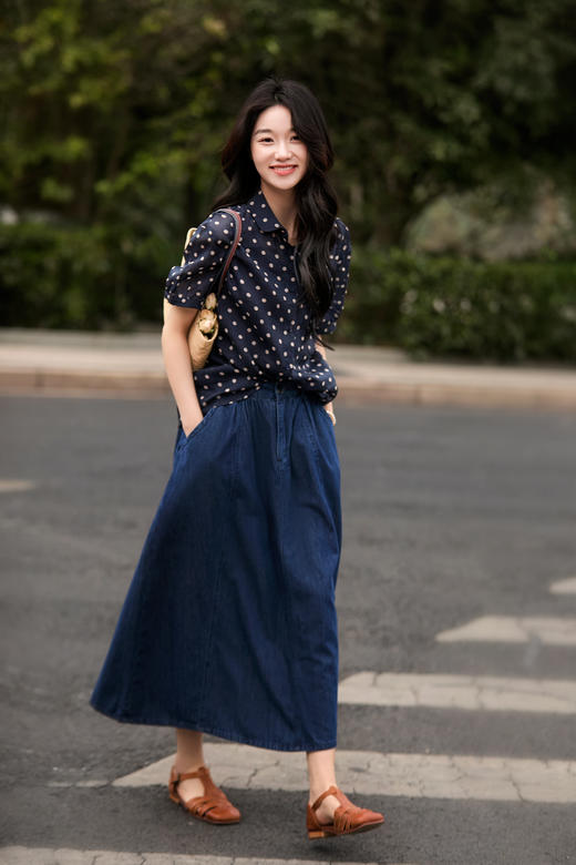 苎麻桑蚕丝波点复古短袖随身衬衫 商品图7