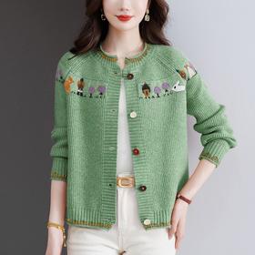 CC-5831粗线毛衣开衫春秋外搭大码女装2025新款女士提花针织外套洋气时髦