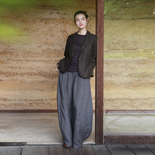 绽放女装515朵/龟裂纹香云纱正常肩简约文艺长袖西装外套春秋新款 商品图3