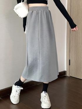 七夕福利-NO退【MYBL】灰色针织细纹后开叉卫裤半裙-喜出