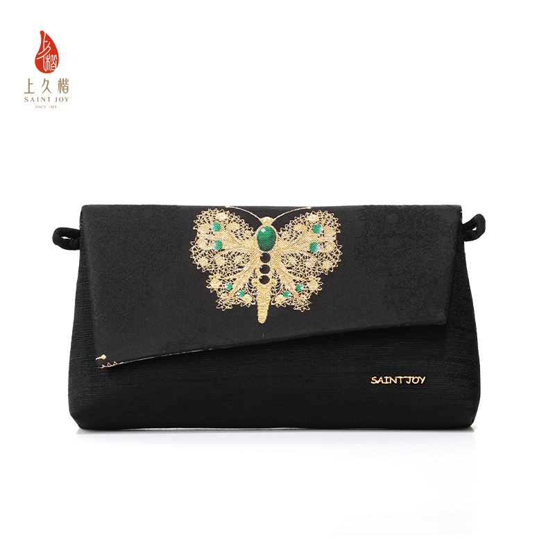 SAINTJOY/上久楷 新中式 女式斜背包 黑金绿蝴蝶  BWS25B1101