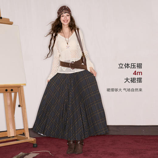 【梨形理想裙】三彩2025秋季新款格纹百褶裙半身裙A字长裙F 商品图3