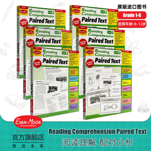 Evan-Moor Reading Comprehension: Paired Text Grade 1-6 阅读理解系列 配对分析 美国加州教辅 evanmoor 商品图0
