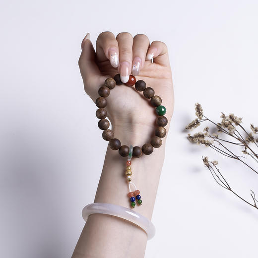 xy0501沉香碧玉南红葫芦小坠手串 商品图7