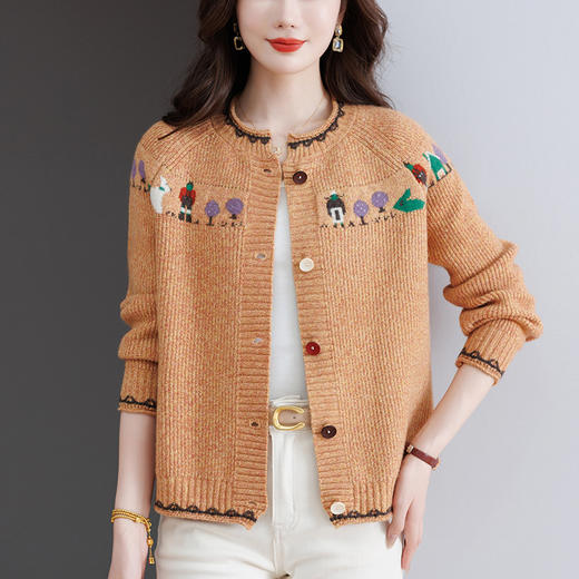 CC-5831粗线毛衣开衫春秋外搭大码女装2025新款女士提花针织外套洋气时髦 商品图1