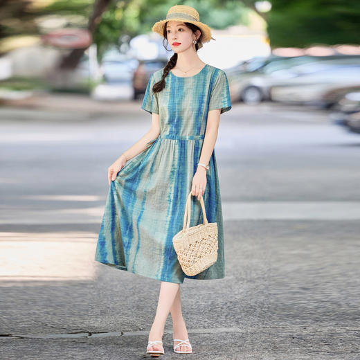 【预售3天】新款女装圆领套头系带腰显瘦连衣裙时尚条纹长裙NYMYZ5109 商品图1