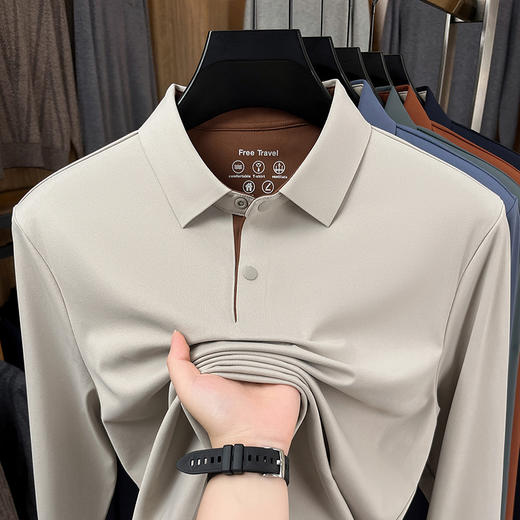 秋款上新！【利落舒适，柔软升级！】新款长袖Polo衫 男装t恤秋冬新款 无痕锦氨翻领 休闲时尚男士t恤-QB 商品图1