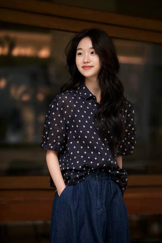 苎麻桑蚕丝波点复古短袖随身衬衫 商品图6