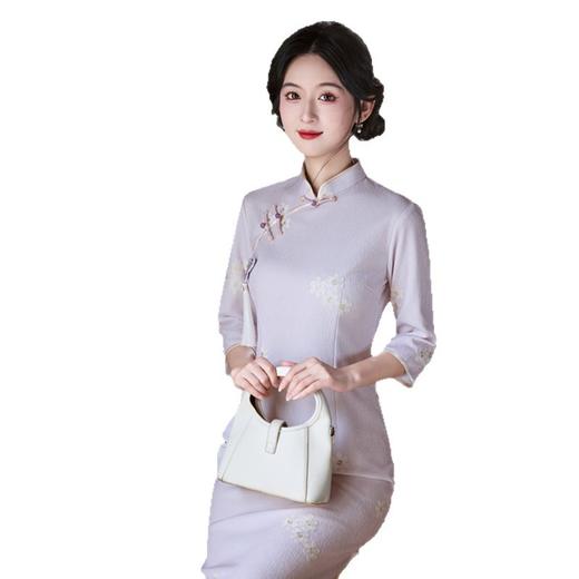 SYK11508紫色旗袍2025秋冬新款新中式国风年轻款气质日常复合蕾丝中袖旗袍 商品图4