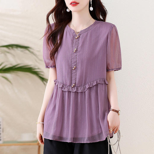 2025夏季新款大码女装天丝短袖上衣时尚洋气宽松显瘦减龄 商品图0