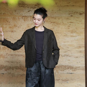 绽放女装515朵/龟裂纹香云纱正常肩简约文艺长袖西装外套春秋新款