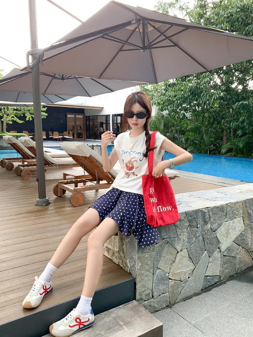 【110元任选2件】最后一波现货！米白色绑带小飞袖短袖 or 藏蓝色波点百褶裙 商品图8