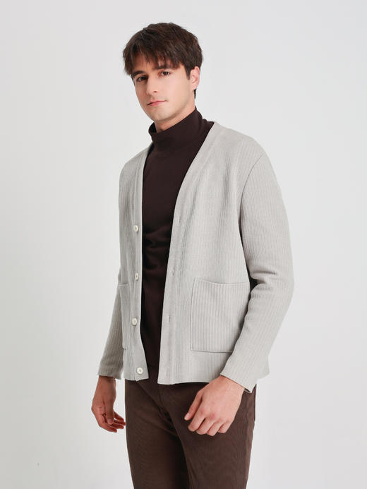 callisto浅暖调海豚灰V领开衫外套 商品图3