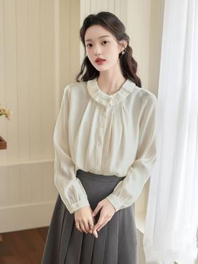 【早秋特卖】8013夏季薄款压皱领气质防晒长袖小衫-喜出