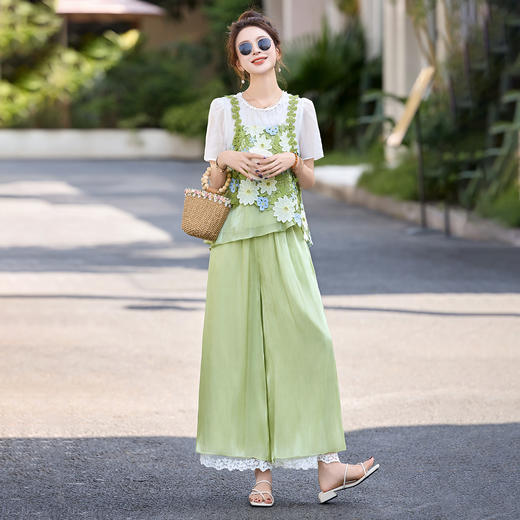 小香风重工刺绣气质名媛，时尚洋气阔腿裤两件套HR-AQHUI8108 商品图0