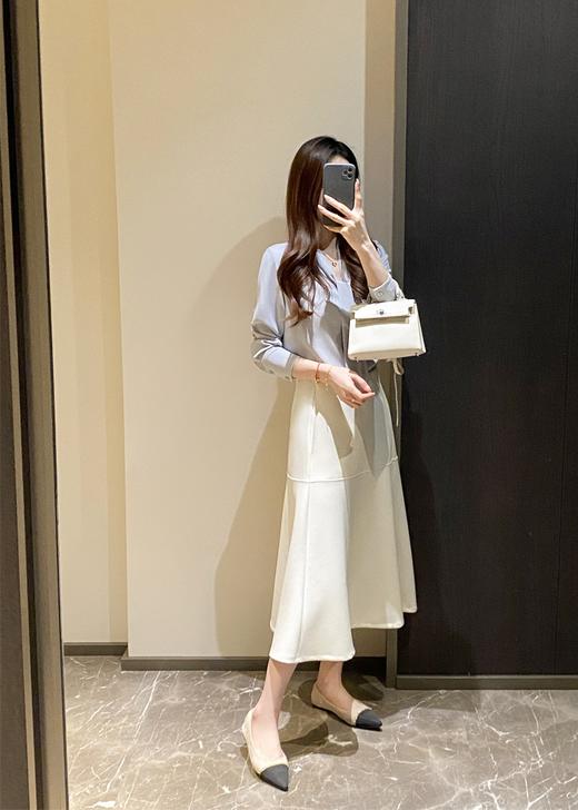 法式醋酸质感蝴蝶结飘带V领知性OL衬衫 商品图9