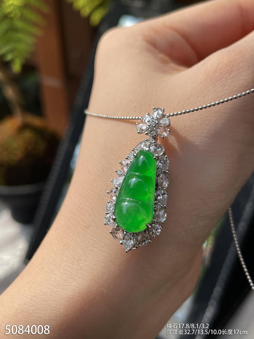 高冰种艳绿福豆手链    89999【5084008】 商品图3