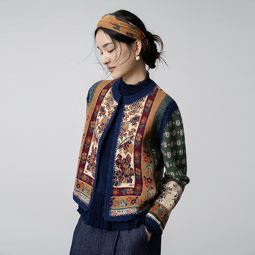 【林栖设计小店】（现货）绵羊毛毛织外套鸳鸯提花手钩花秋色新中式2025秋冬新款毛衣女1954041 商品图8