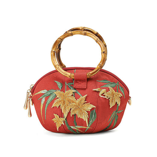 国风包手提斜跨，刺绣南瓜包女包竹节手提包枫叶刺绣QB-秋枫竹青 商品图3