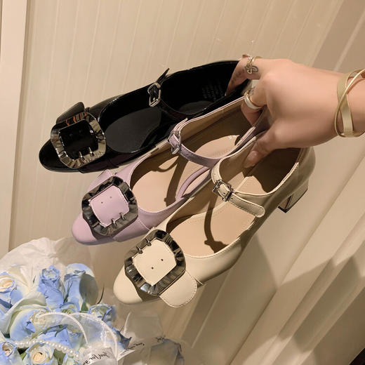 金属扣法式复古温柔紫色漆皮平底鞋单鞋玛丽珍鞋女甜美小皮鞋优雅 商品图3