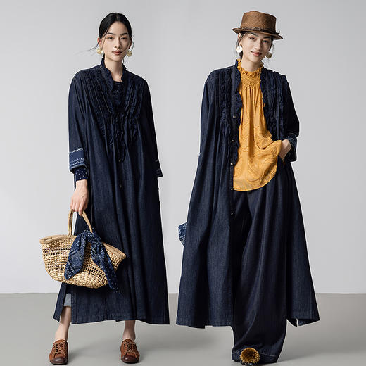 【林栖设计小店】【现货】【草木丹宁】牛仔外套上衣花边压褶2025秋季新款长款大衣1953118 商品图2