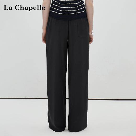 天猫同步【凉爽亚麻裤】拉夏贝尔/La Chapelle松紧腰系带休闲裤女黑色显瘦垂感百搭直筒2025新款裤 商品图4