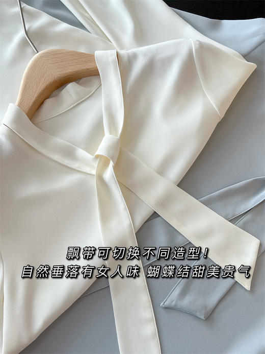 法式醋酸质感蝴蝶结飘带V领知性OL衬衫 商品图11