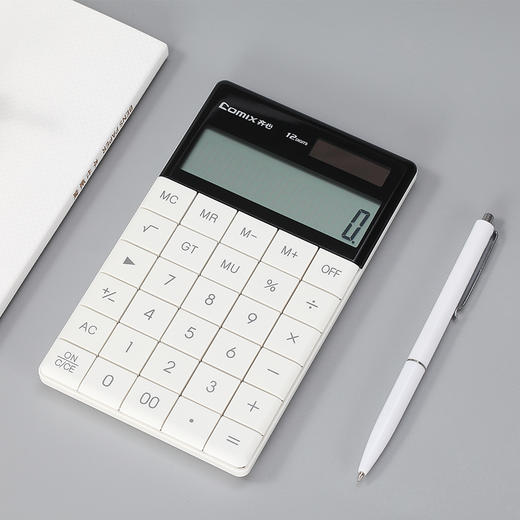 齐心计算器 双电源时尚计算器 轻薄机身平板按键桌面计算机 办公 白色1个 商品图4