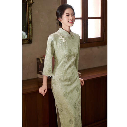 SYK11516钻石绒长款七分袖旗袍2025秋季新款复古中国风年轻女士日常穿旗袍 商品图0
