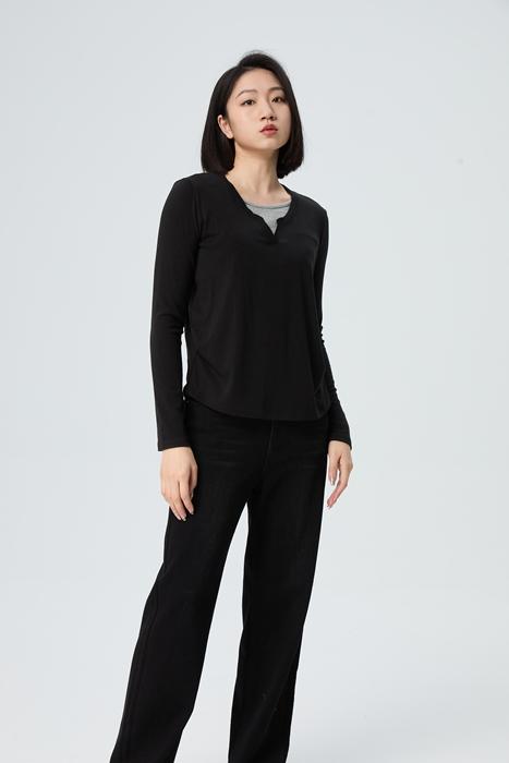 【超柔舒适】水淼2025冬新款高弹舒适百搭假两件拼色长袖针织衫1027 商品图1