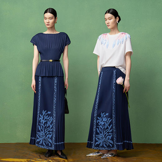 【林栖设计小店】【现货】【弹力腰围】寻迹蓼蓝改良马面裙新中式国风绣花2025秋季新款半身裙女1953110 商品图2