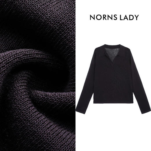 NORNS LADY诺恩 秋季V领长袖T恤翻领简约时尚纯色百搭上衣 T25SK15415【清仓不退不换】 商品图1