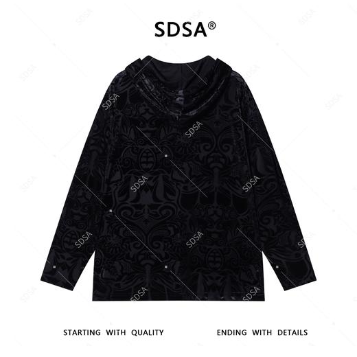 WY1018SDSA男士长袖t恤2025新款轻奢痞帅男装植绒图案设计连帽上衣百搭 商品图5