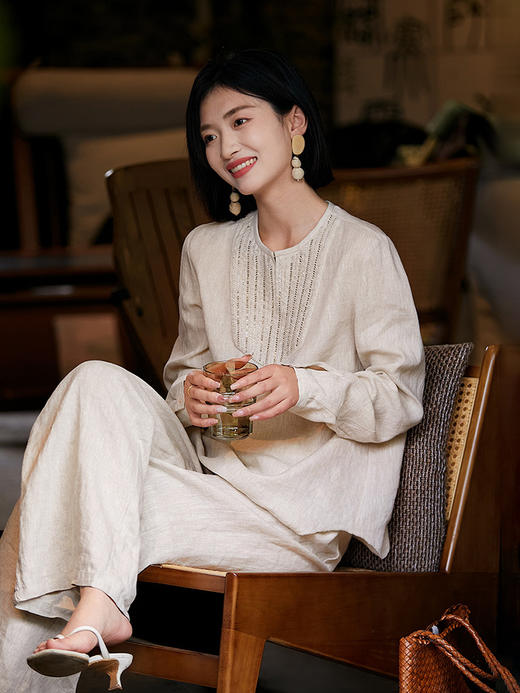 春秋新品"萬物生"法国雨露麻 舒爽透气重工钉珠衬衫 商品图1