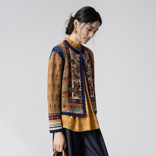 【林栖设计小店】（现货）绵羊毛毛织外套鸳鸯提花手钩花秋色新中式2025秋冬新款毛衣女1954041 商品图7