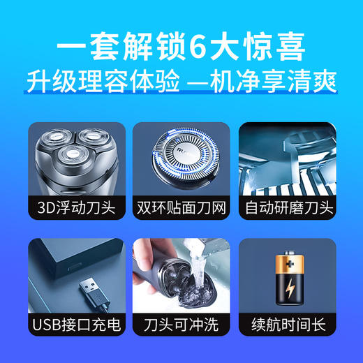 【3D浮动刀头🔥剃净无死角】朗威电动剃须刀， 3D浮动充电式胡须刀 ，💼USB充电⚡刀头可冲洗，续航超长，一机解锁6大惊喜！🪒清爽每一天从这里开始！ 商品图2