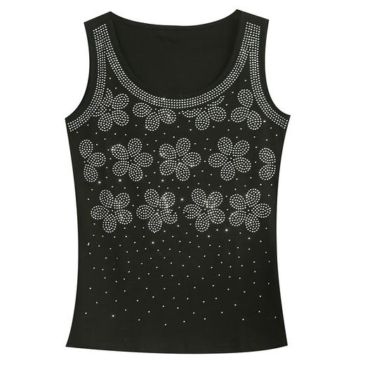 2025夏季新款圆领T恤女无袖背心洋气烫钻百搭上衣潮 商品图4