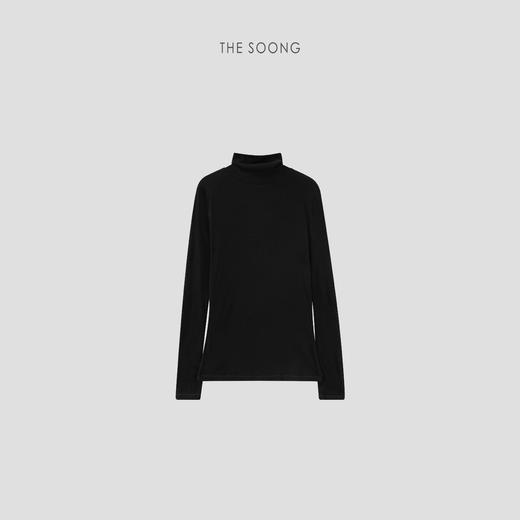 THESOONG|"经典时髦精"醋酸柔感黑色螺纹高领修身打底上衣HWTX7341 商品图4