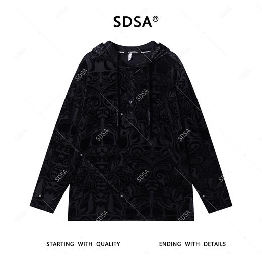 WY1018SDSA男士长袖t恤2025新款轻奢痞帅男装植绒图案设计连帽上衣百搭 商品图1